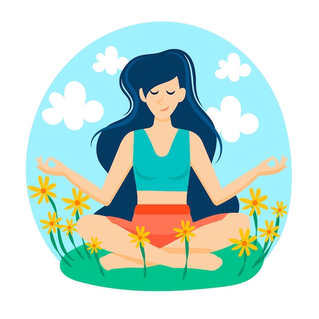 Free vector meditation concept in a field of flowers