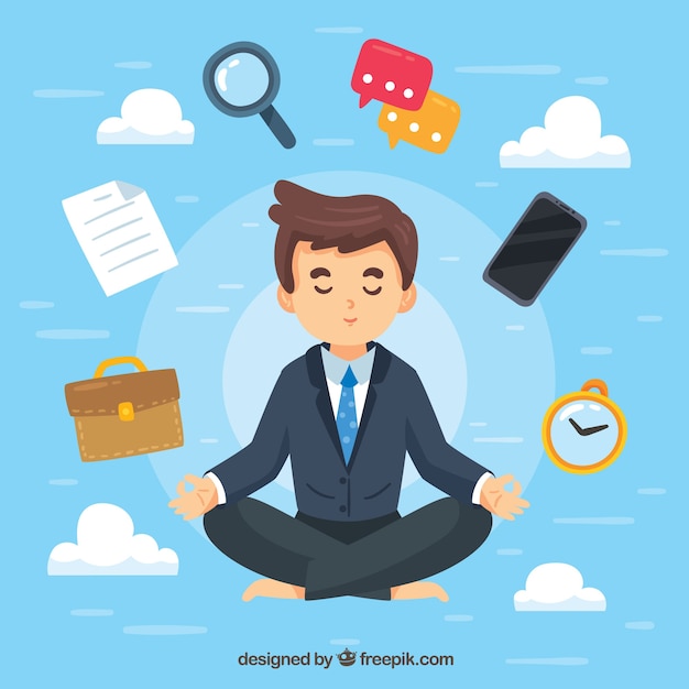 Бесплатное векторное изображение Концепция медитации с бизнесменом