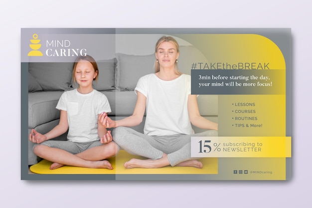 Free vector meditation and mindfulness horizontal banner template