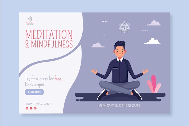 Free vector meditation and mindfulness horizontal banner