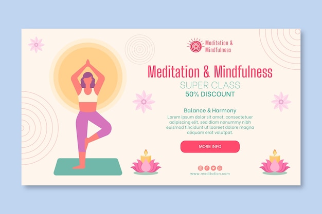 Free vector meditation and mindfulness horizontal banner