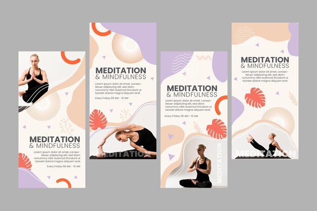 Free vector meditation and mindfulness instagram stories