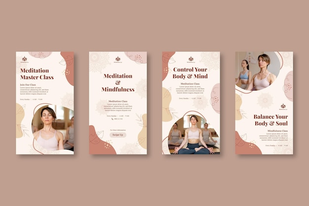 Free vector meditation and mindfulness instagram stories