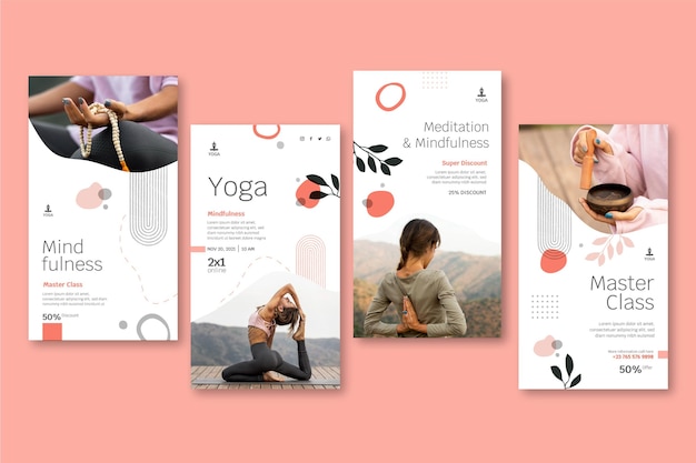 Free vector meditation and mindfulness instagram stories