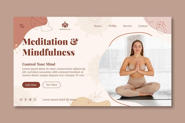 Vettore gratuito pagina di destinazione di meditazione e consapevolezza