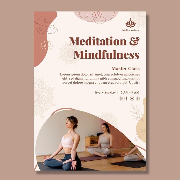 Free vector meditation and mindfulness poster template