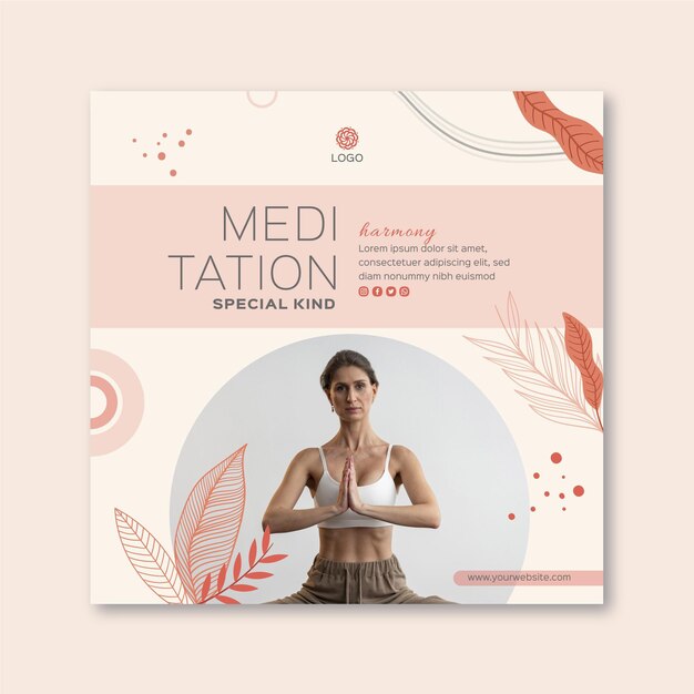 Meditation and mindfulness square flyer template