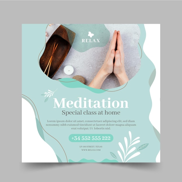 Free vector meditation and mindfulness squared flyer