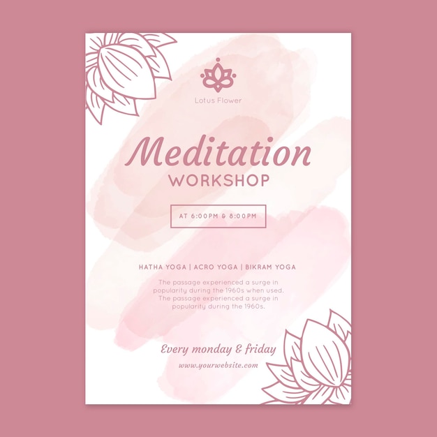 Free vector meditation workshop poster template