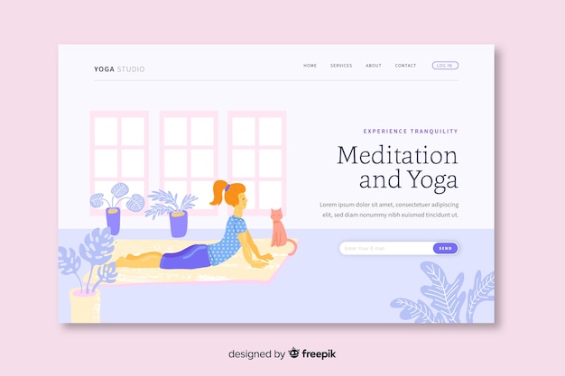 Free vector meditation and yoga landing page template