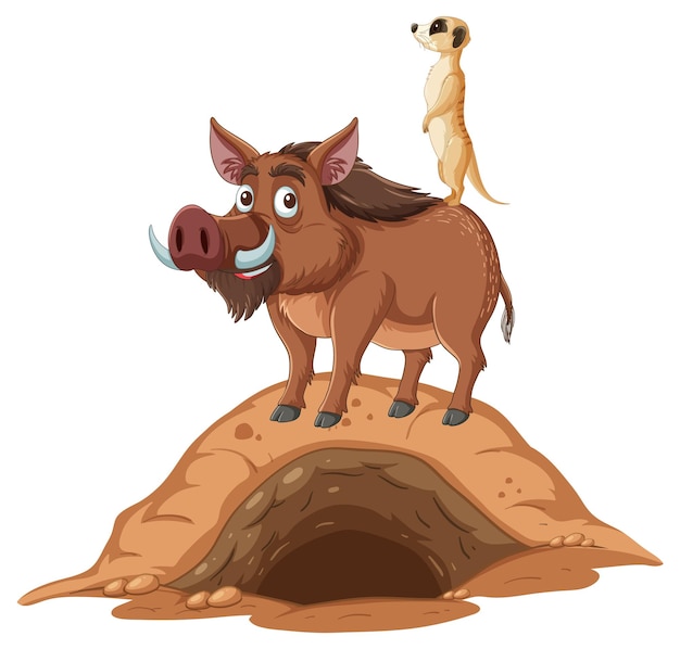 Free vector meerkat and warthog on a mound