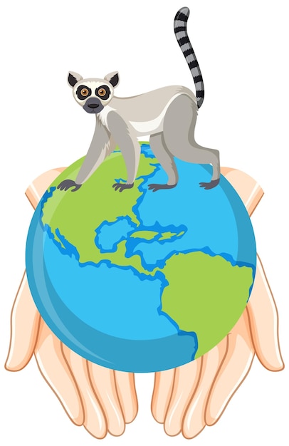 Free vector meerkat with earth globe in human hands