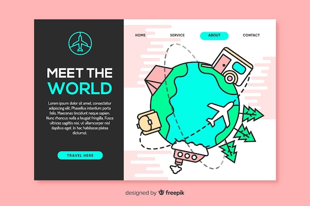 無料ベクター 世界旅行のランディングページに会う