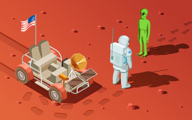 Free Vector meeting an alien composition