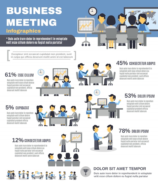 Free vector meeting infographics set