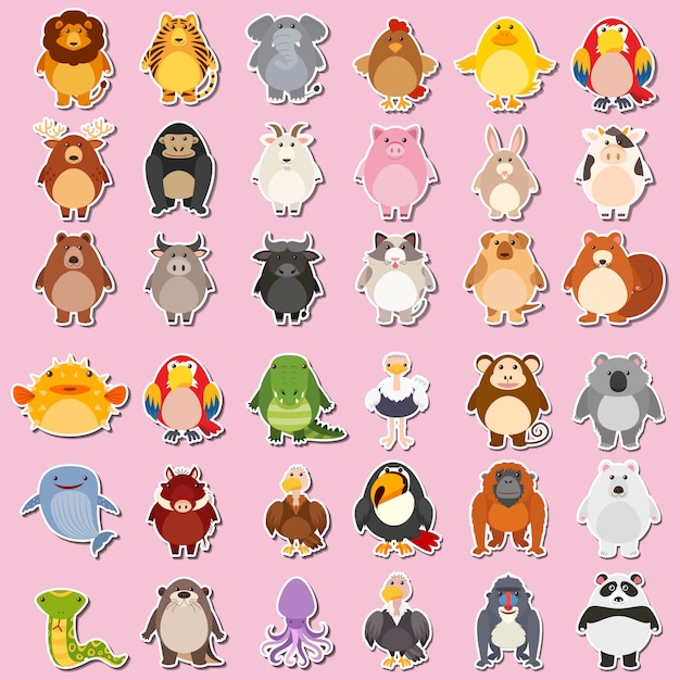 Free vector mega animal sticker pack