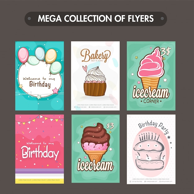 Free vector mega collection of bakery and birthday flyers and templates design