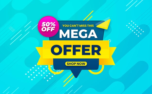 Mega offer banner design template with 3d editable text effect