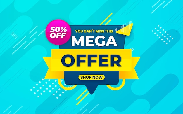 Mega offer banner design template with 3d editable text effect