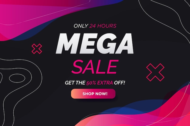 Mega sale background with abstract gradient shapes