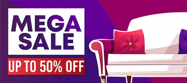 Free vector mega sale banner or advertising poster for home furniture.
