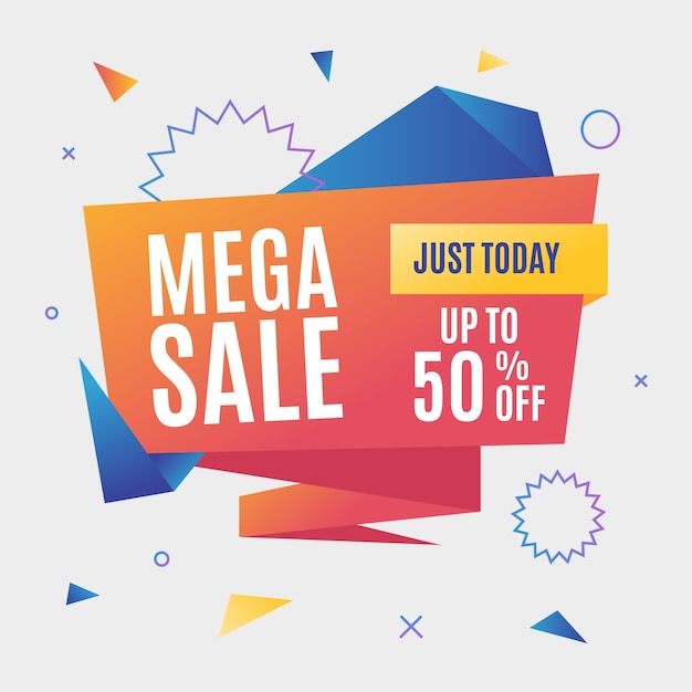 Mega sale banner in origami style