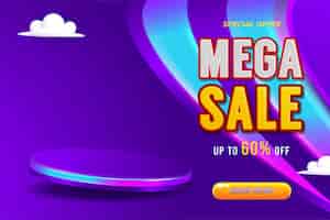Free vector mega sale banner template design with podium