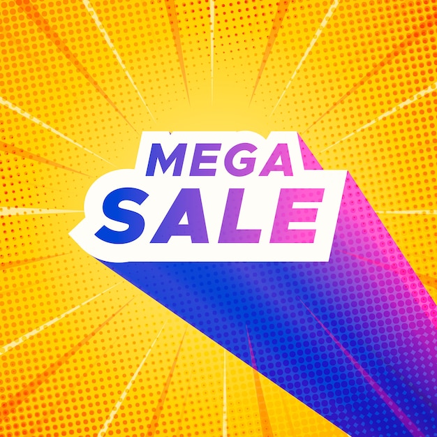 Free vector mega sale banner with yellow comic zoom background