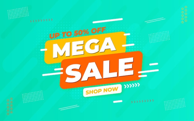 Mega sale poster, sale banner design template with 3d editable text effect