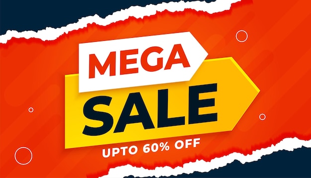 Free vector mega sale promo banner in torn paper style and bright colors