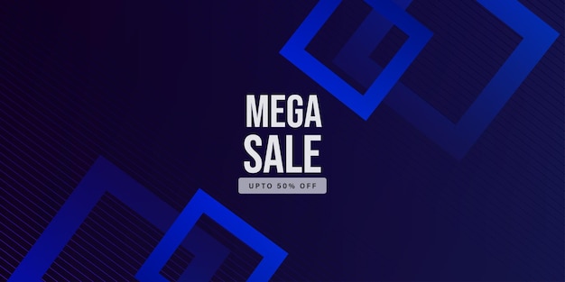 Mega Sale Royal Blue Abstract Square Geometric  Pattern Background Banner