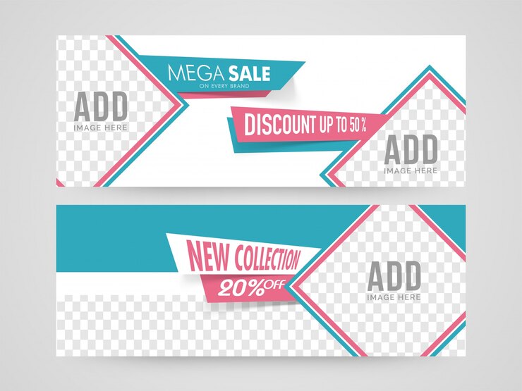 Free Vector  mega sale with discount upto 50%, creative website headers with space for your images. 