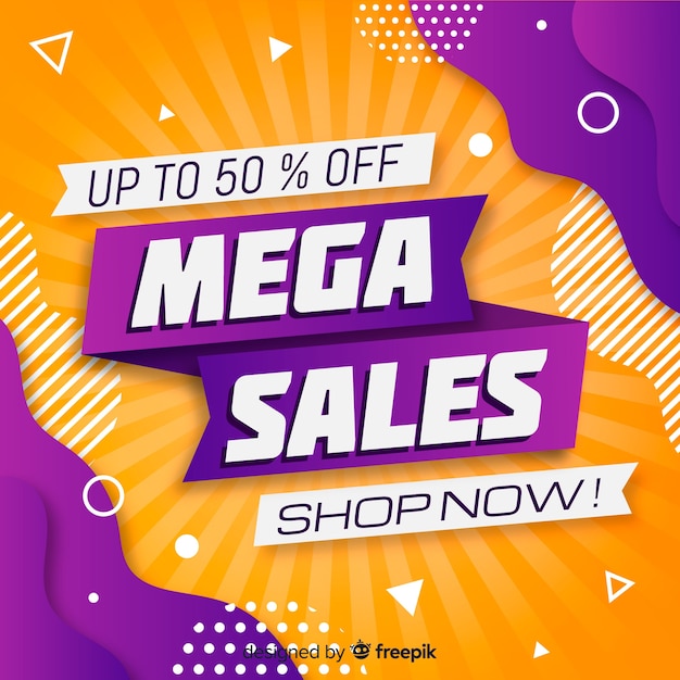 Mega sales background with abstract shapes