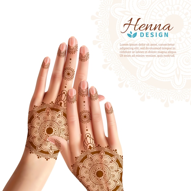 Free vector mehndi henna woman hads realistic design