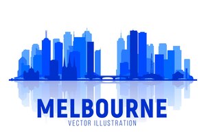 Melbourne australia skyline silhouette vector illustration white background with city panorama travel picture image for presentation banner placard and web site
