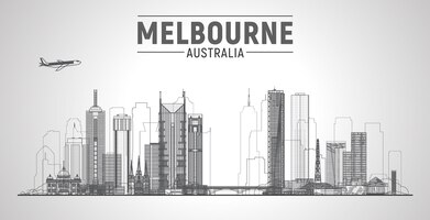 Free vector melbourne australia skyline vector illustration white background with city panorama travel picture image for presentation banner placard and web site