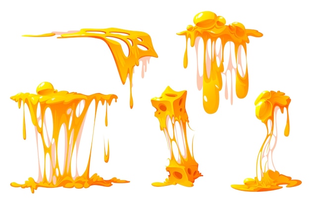 Free vector melted cheese cartoon set, mellow pieces, dripping