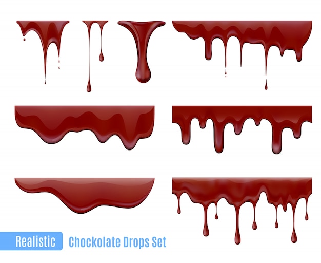 Melting dripping chocolate drops realistic set