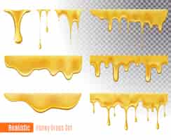 Free vector melting honey drops realistic transparent set