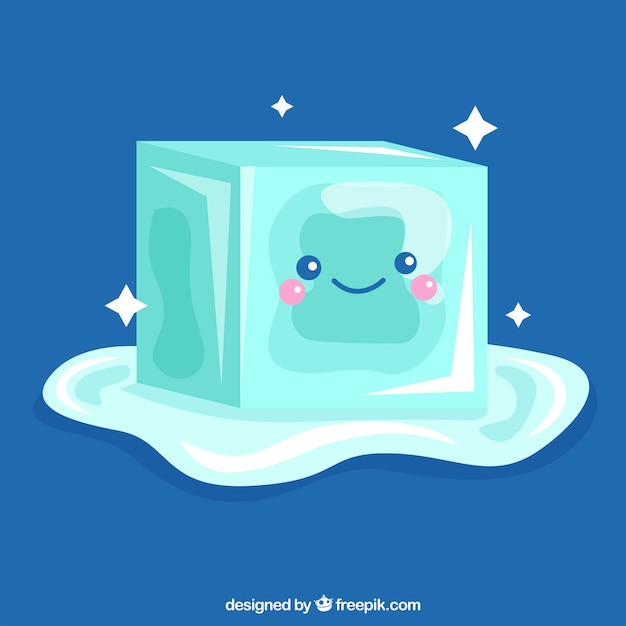 Melting ice cube character with flat design