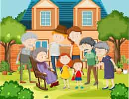 Free vector member of family at home outdoor scene