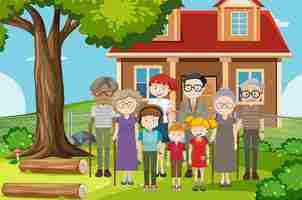 Free vector member of family at home outdoor scene