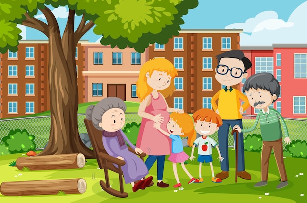 Free vector member of family at the park outdoor scene