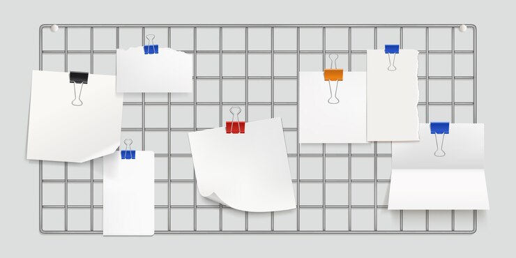 Free Vector memo grid board, wall organization with papers