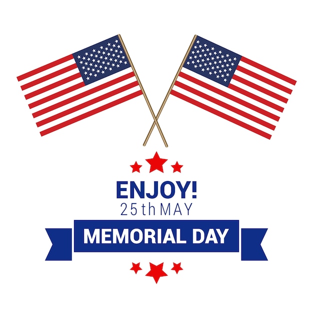 Free vector memorial day design with two american flags