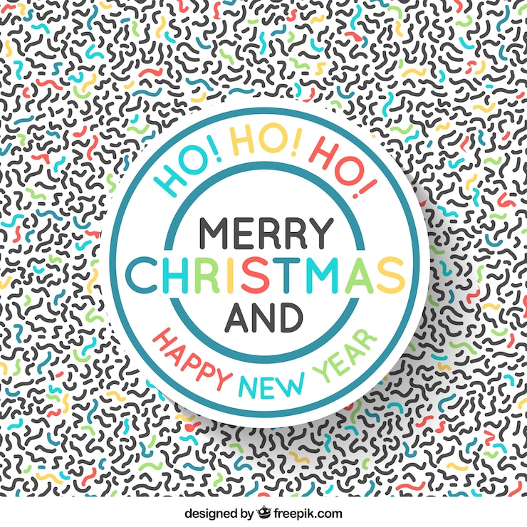 Free Vector memphis background with christmas badge and happy new year