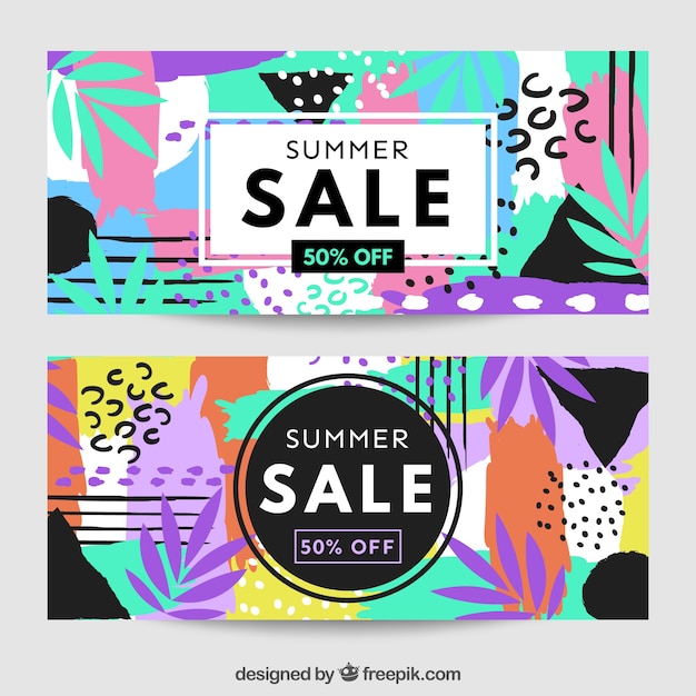 Free vector memphis banners, summer sales