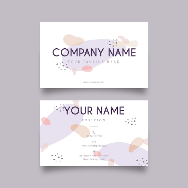 Memphis business card template with pastel-colored stains