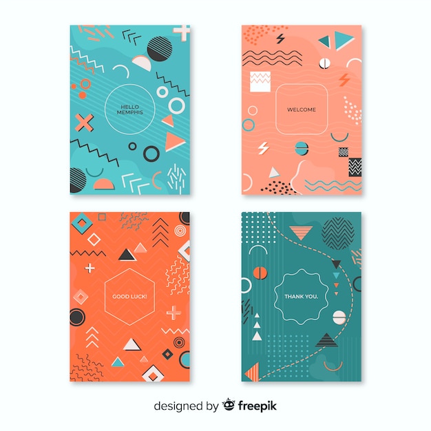 Free vector memphis cover collection with geometric shapes