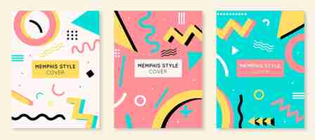 Бесплатное векторное изображение Коллекция обложек memphis design